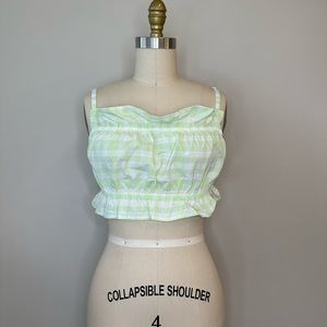 H&M Green & White Crop Ruffle Top